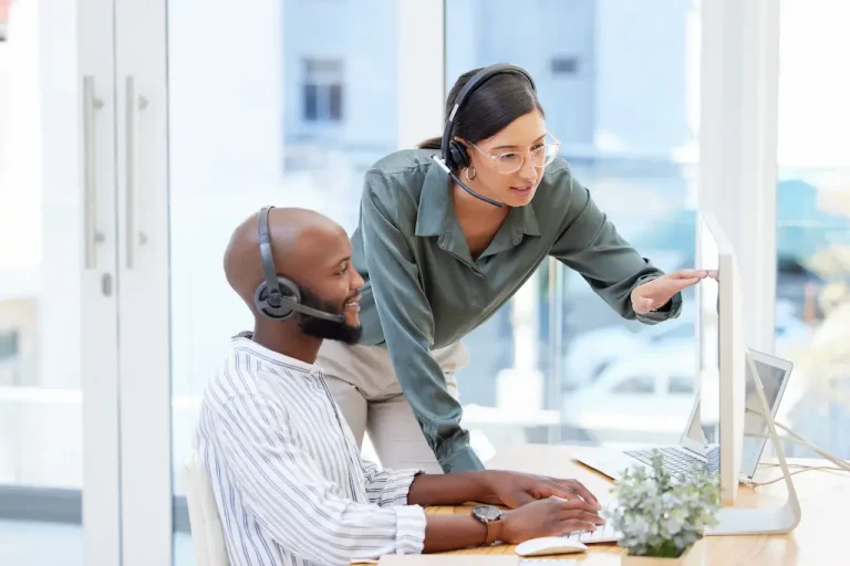 team leader teaching customer service strategy