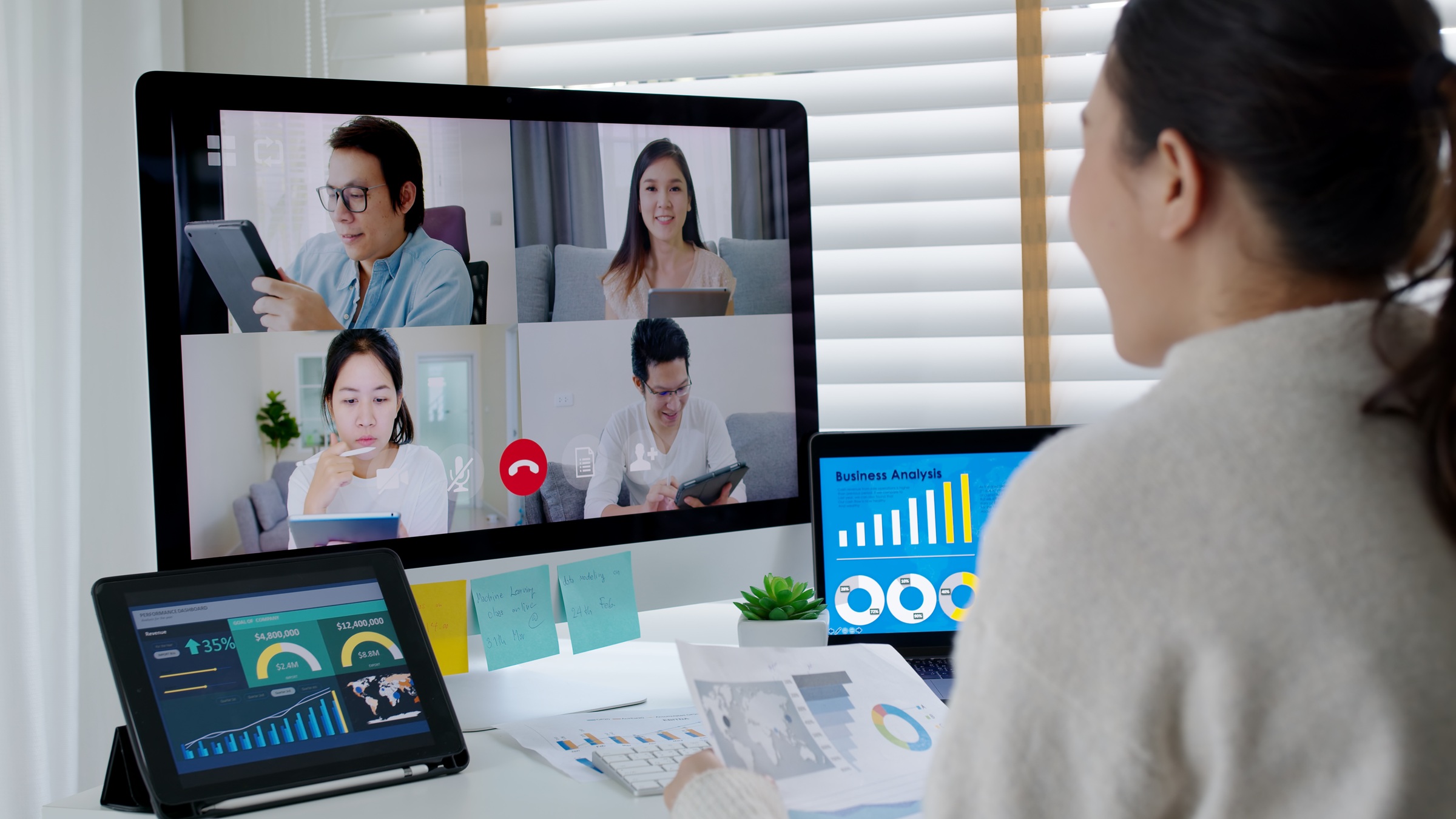 Remote worker happy in the meeting with good remote team management setup