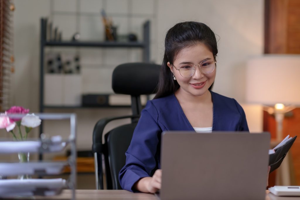 A virtual assistant is performing her tasks happily