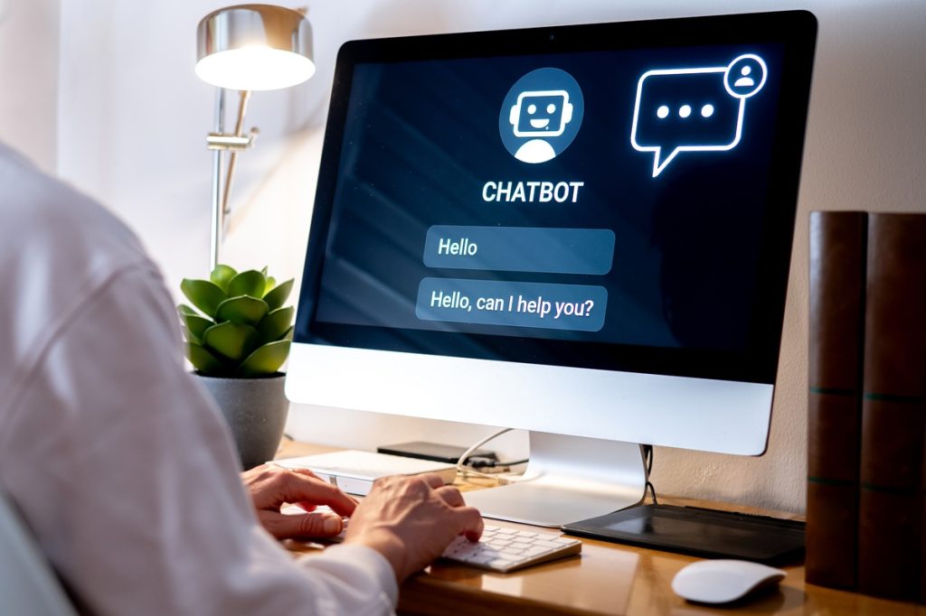 A corporate man comparing AI agents vs chatbots via chat