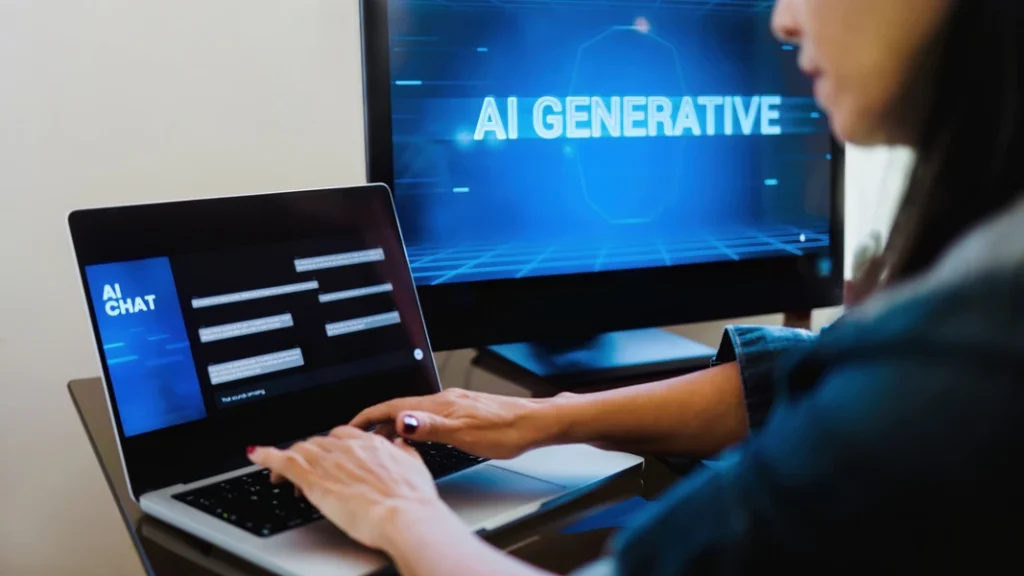 An agent using AI chatbot illustrating the future of automation in outsourcing.